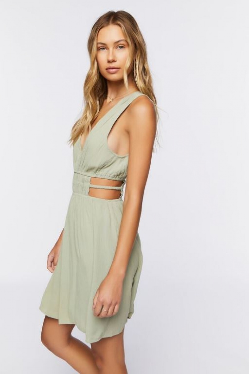 Vestido Forever 21 Plunging Cutout Mini Mujer Verde Oliva | i2FzsIATo0Q