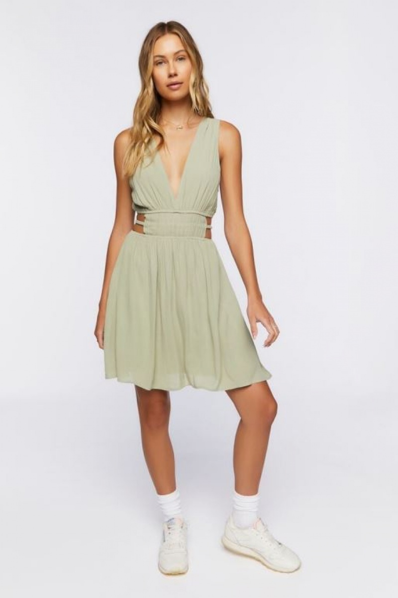 Vestido Forever 21 Plunging Cutout Mini Mujer Verde Oliva | i2FzsIATo0Q