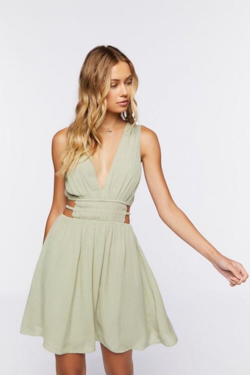 Vestido Forever 21 Plunging Cutout Mini Mujer Verde Oliva | i2FzsIATo0Q