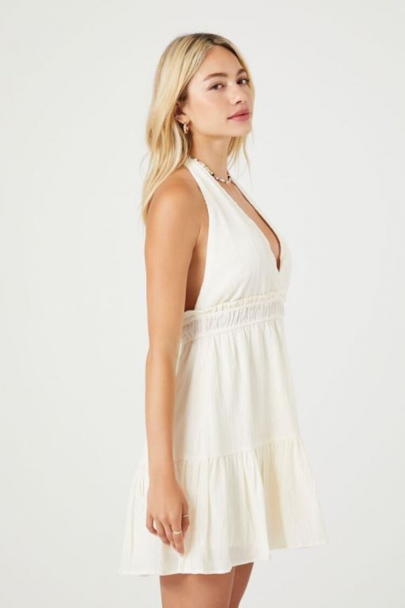 Vestido Forever 21 Plunging Halter Mini Mujer Blancas | 6JlWGptvVxB