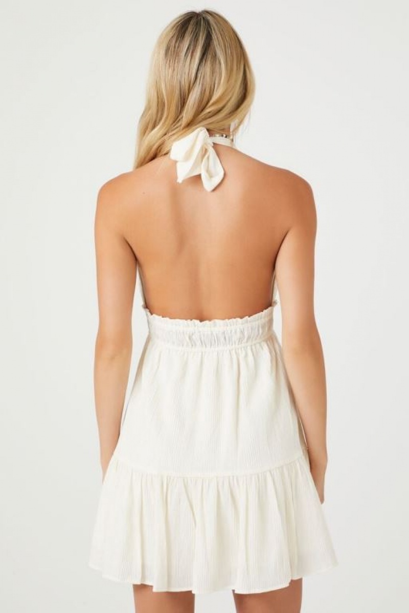 Vestido Forever 21 Plunging Halter Mini Mujer Blancas | 6JlWGptvVxB