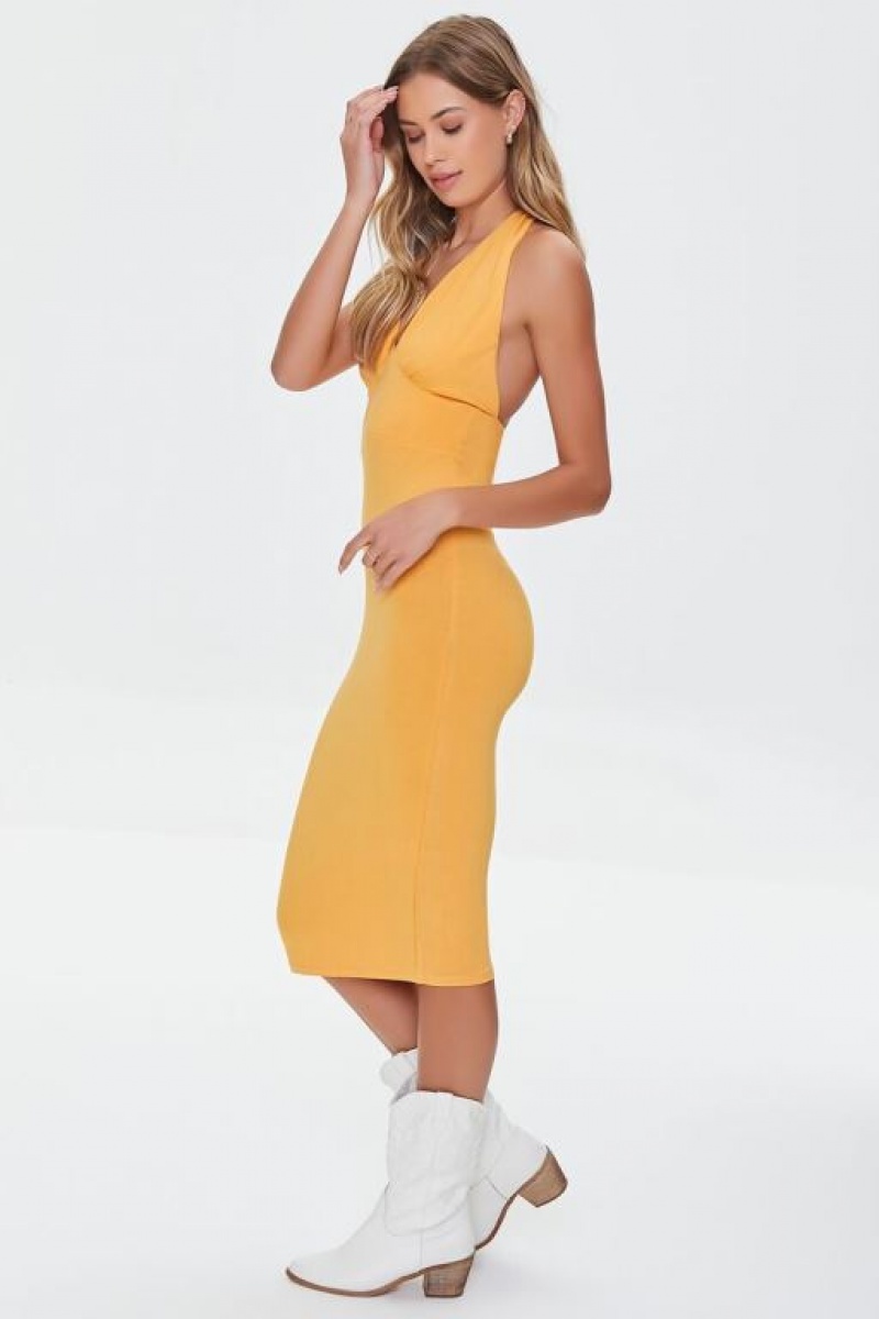 Vestido Forever 21 Plunging Halter Mujer Marigold | n6H1B4mwNBp