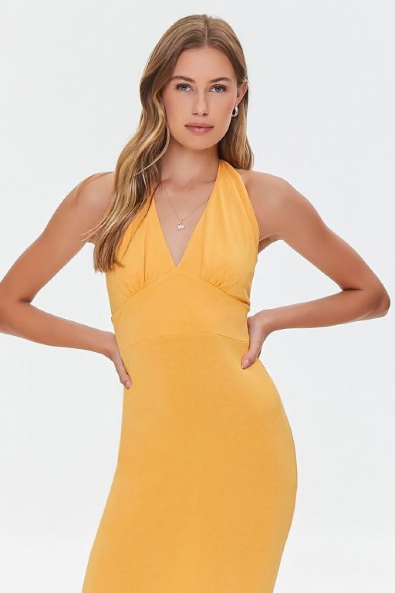 Vestido Forever 21 Plunging Halter Mujer Marigold | n6H1B4mwNBp