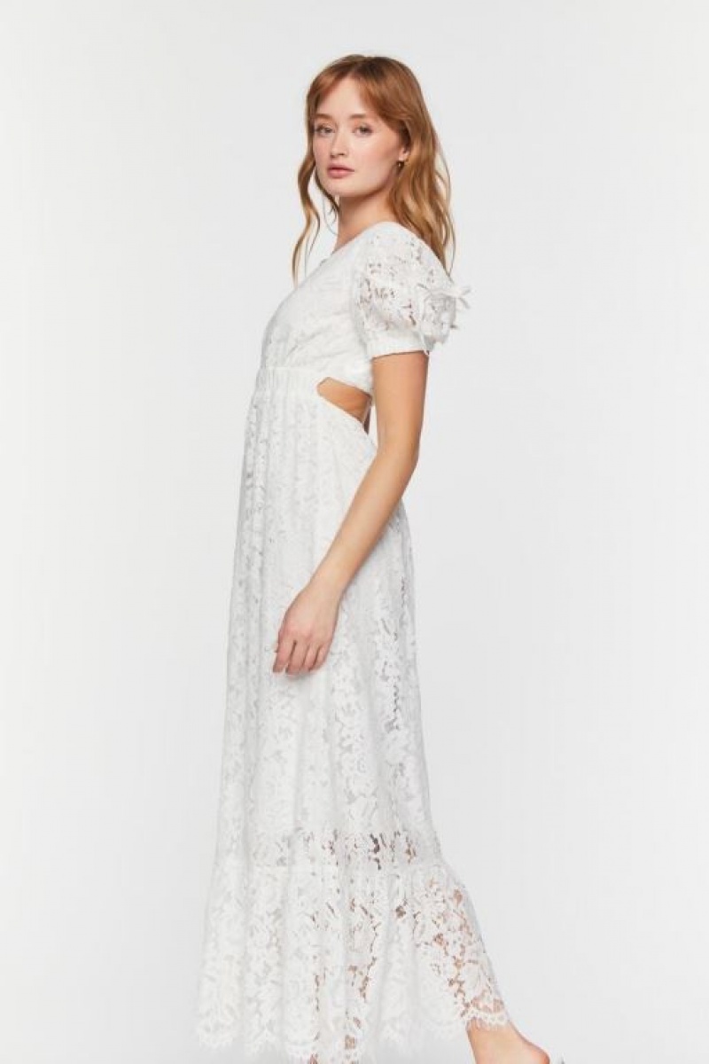 Vestido Forever 21 Plunging Lace Maxi Mujer Blancas | e97BgqeaSwS