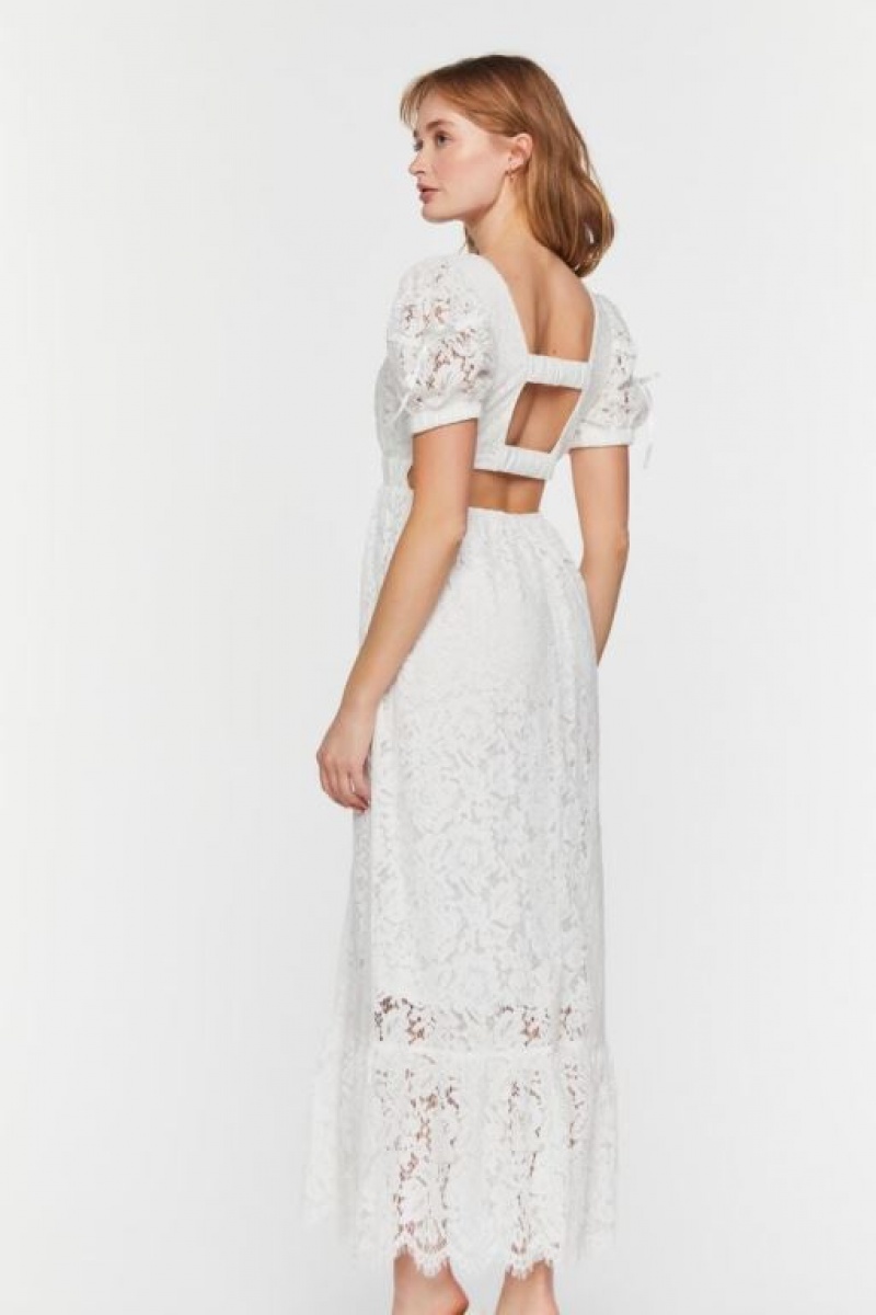 Vestido Forever 21 Plunging Lace Maxi Mujer Blancas | e97BgqeaSwS