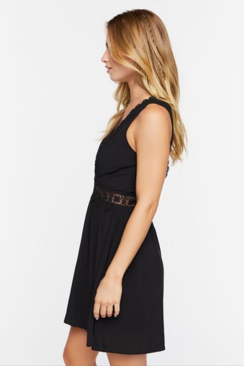 Vestido Forever 21 Plunging Lace Trim Mini Mujer Negras | BOONm31P2uq