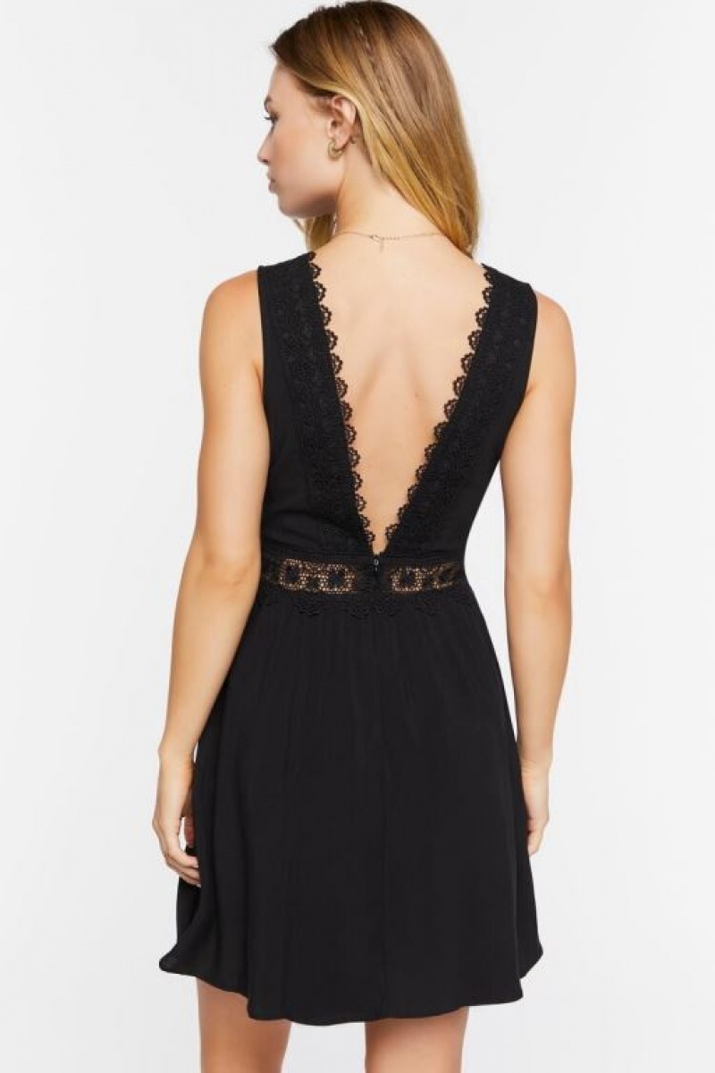 Vestido Forever 21 Plunging Lace Trim Mini Mujer Negras | BOONm31P2uq