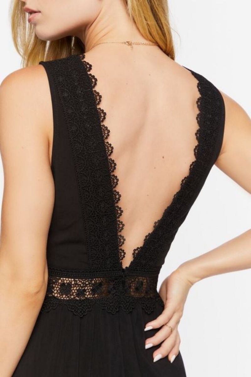 Vestido Forever 21 Plunging Lace Trim Mini Mujer Negras | BOONm31P2uq