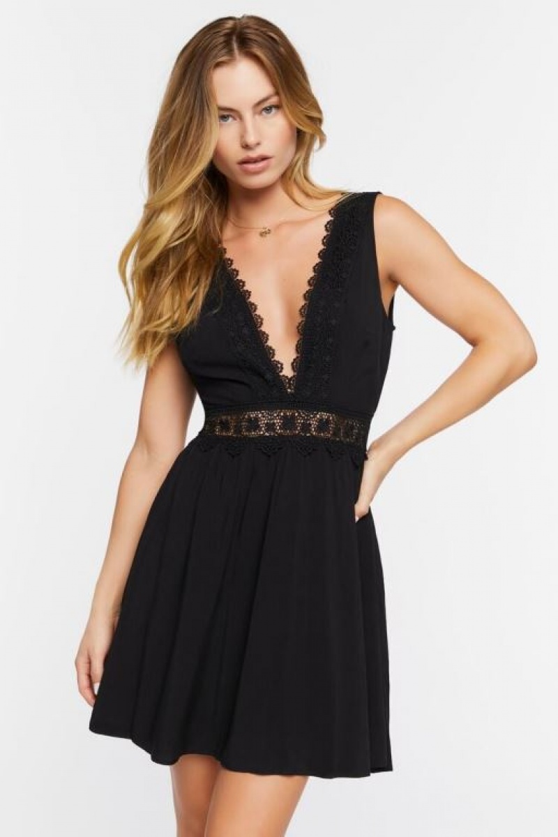 Vestido Forever 21 Plunging Lace Trim Mini Mujer Negras | BOONm31P2uq