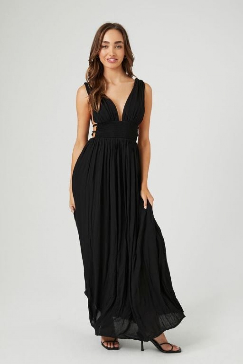 Vestido Forever 21 Plunging Maxi Mujer Negras | V6BXrKOqSbO