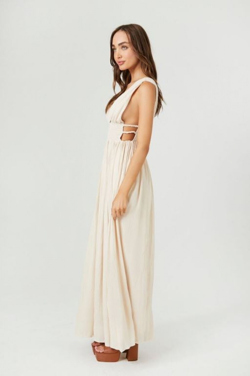 Vestido Forever 21 Plunging Maxi Mujer Sandshell | 5wJP1NuIybx