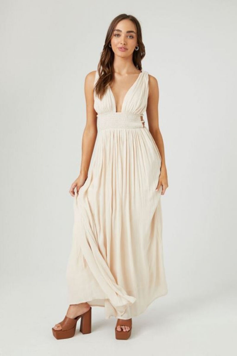 Vestido Forever 21 Plunging Maxi Mujer Sandshell | 5wJP1NuIybx