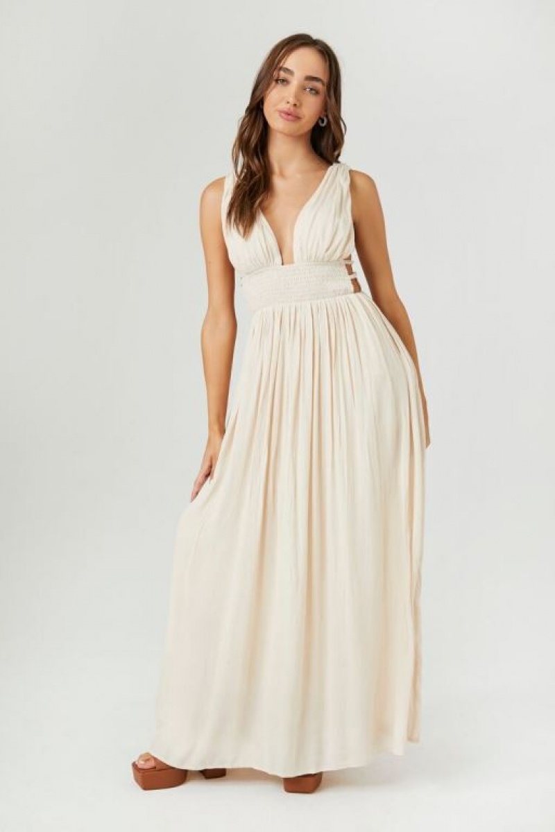 Vestido Forever 21 Plunging Maxi Mujer Sandshell | 5wJP1NuIybx