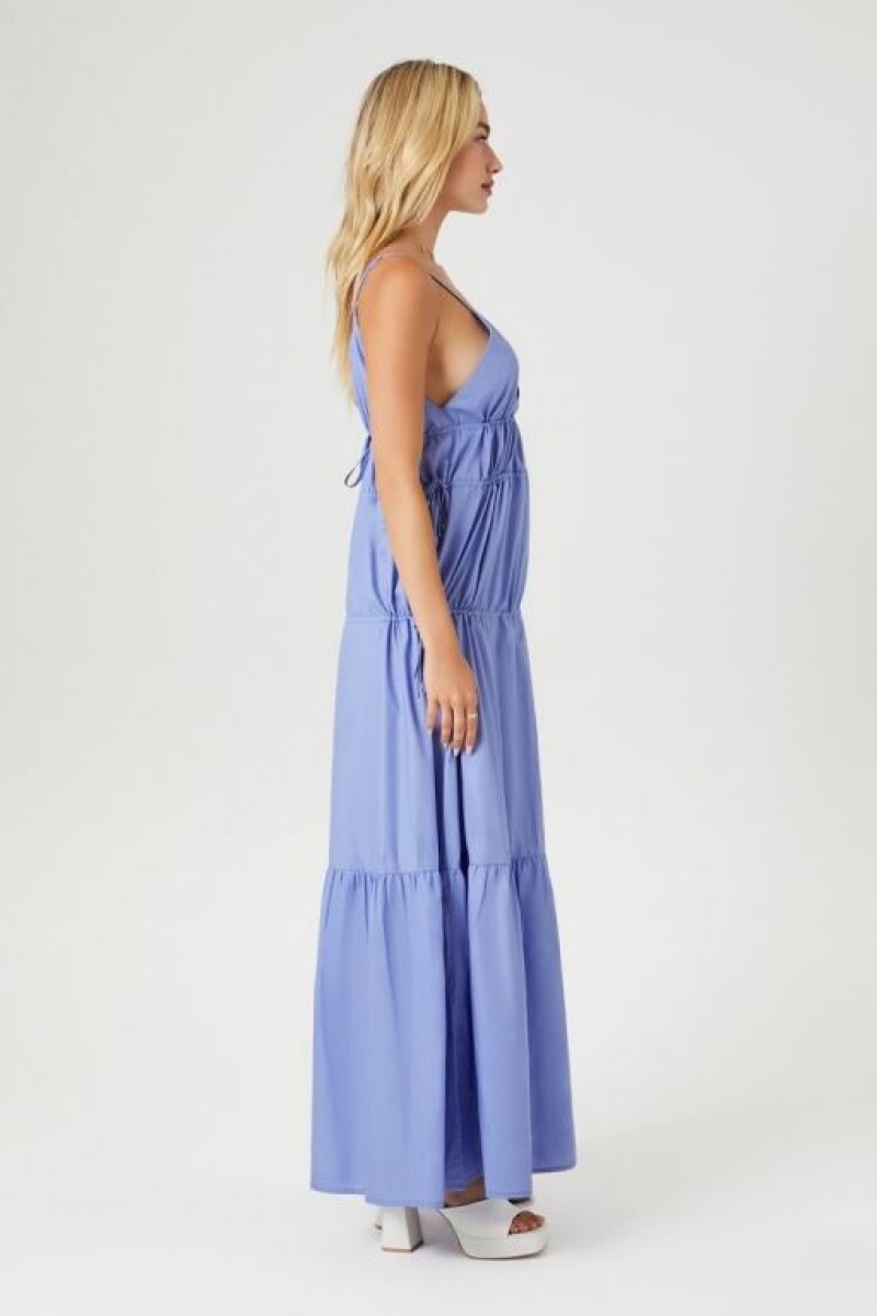 Vestido Forever 21 Plunging Poplin Maxi Mujer Azules Claro | TGZkQVWw6Pl