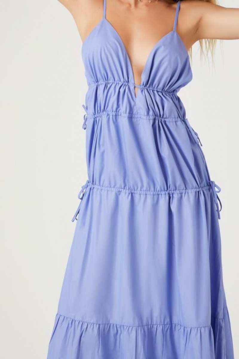 Vestido Forever 21 Plunging Poplin Maxi Mujer Azules Claro | TGZkQVWw6Pl