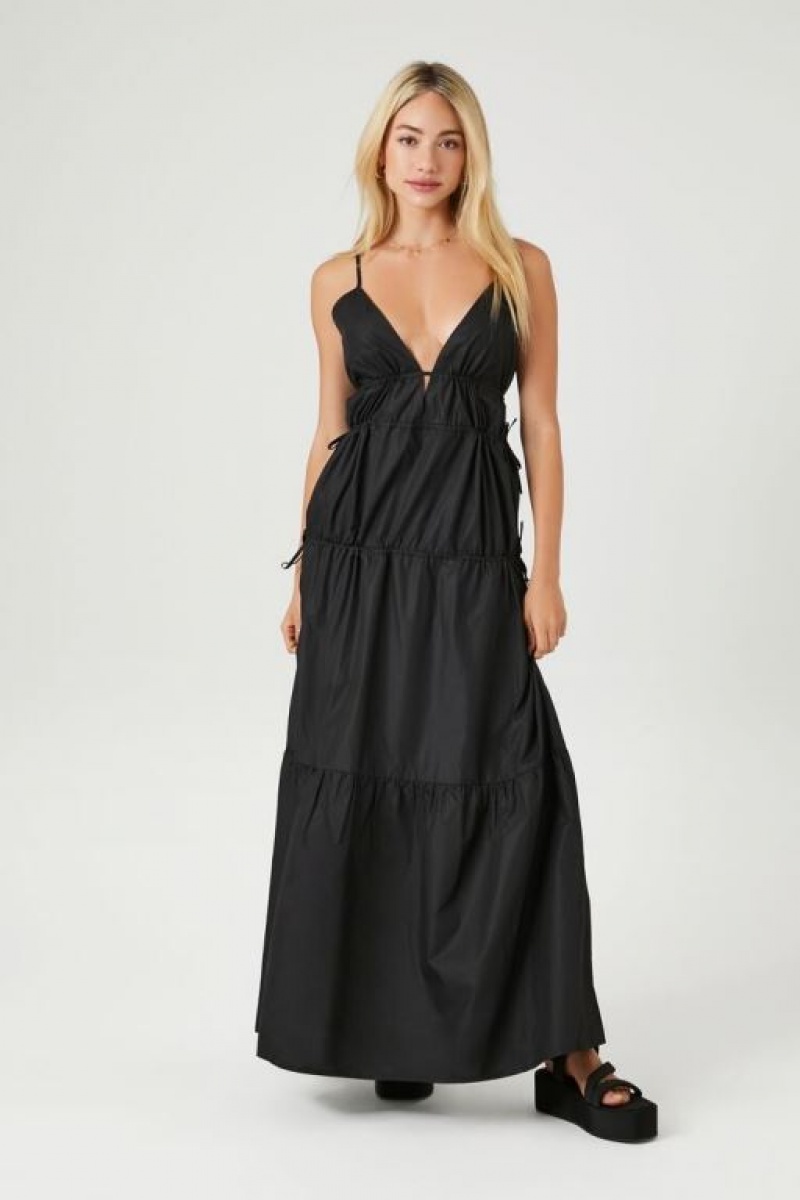 Vestido Forever 21 Plunging Poplin Maxi Mujer Negras | 2sQD2tQHC8P