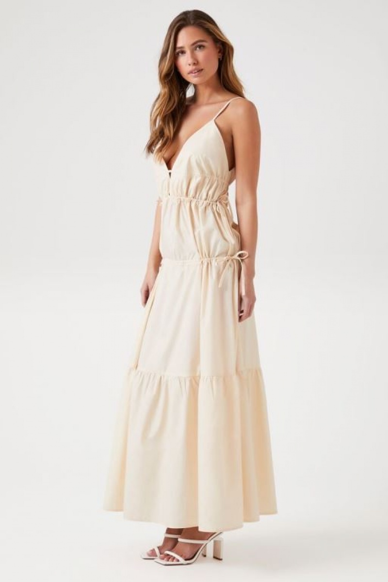 Vestido Forever 21 Plunging Poplin Maxi Mujer Sandshell | K7gPiYthBwp