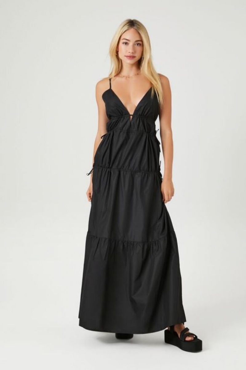 Vestido Forever 21 Plunging Poplin Maxi Mujer Negras | d1uTYz6MEiI