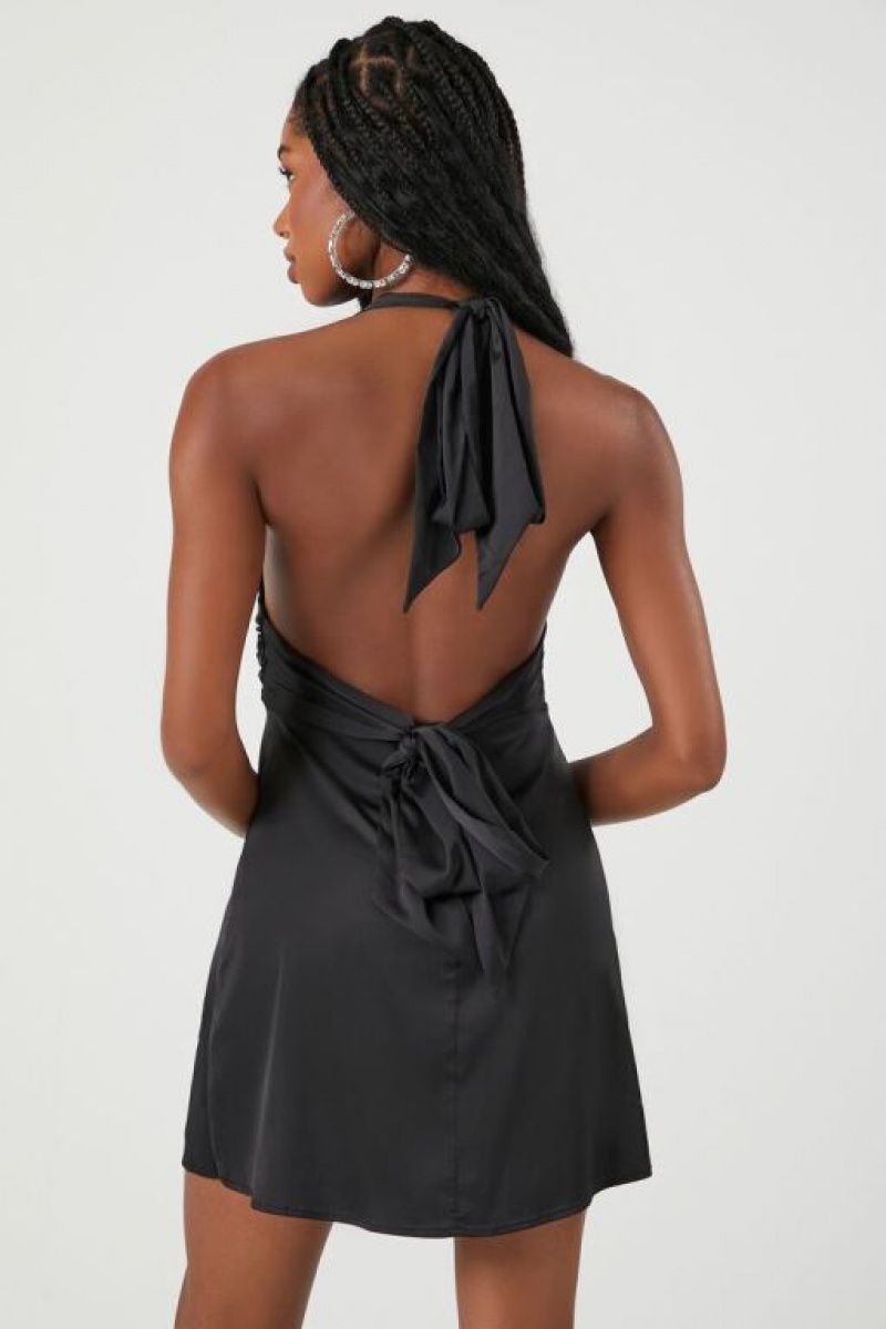 Vestido Forever 21 Plunging Satin Halter Mini Mujer Negras | unC7D99HA9m