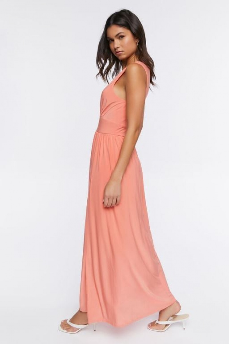 Vestido Forever 21 Plunging Slit Maxi Mujer Coral | l2rrEx5pwou