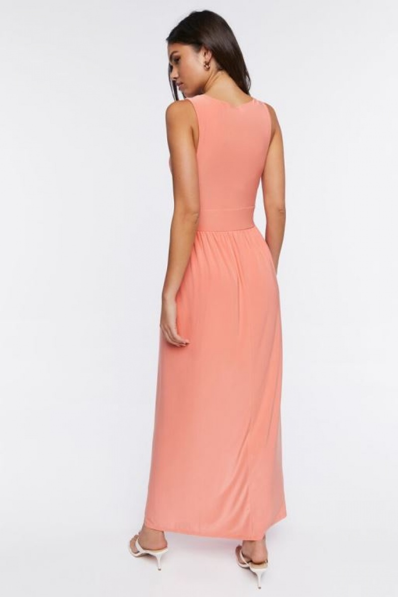 Vestido Forever 21 Plunging Slit Maxi Mujer Coral | l2rrEx5pwou