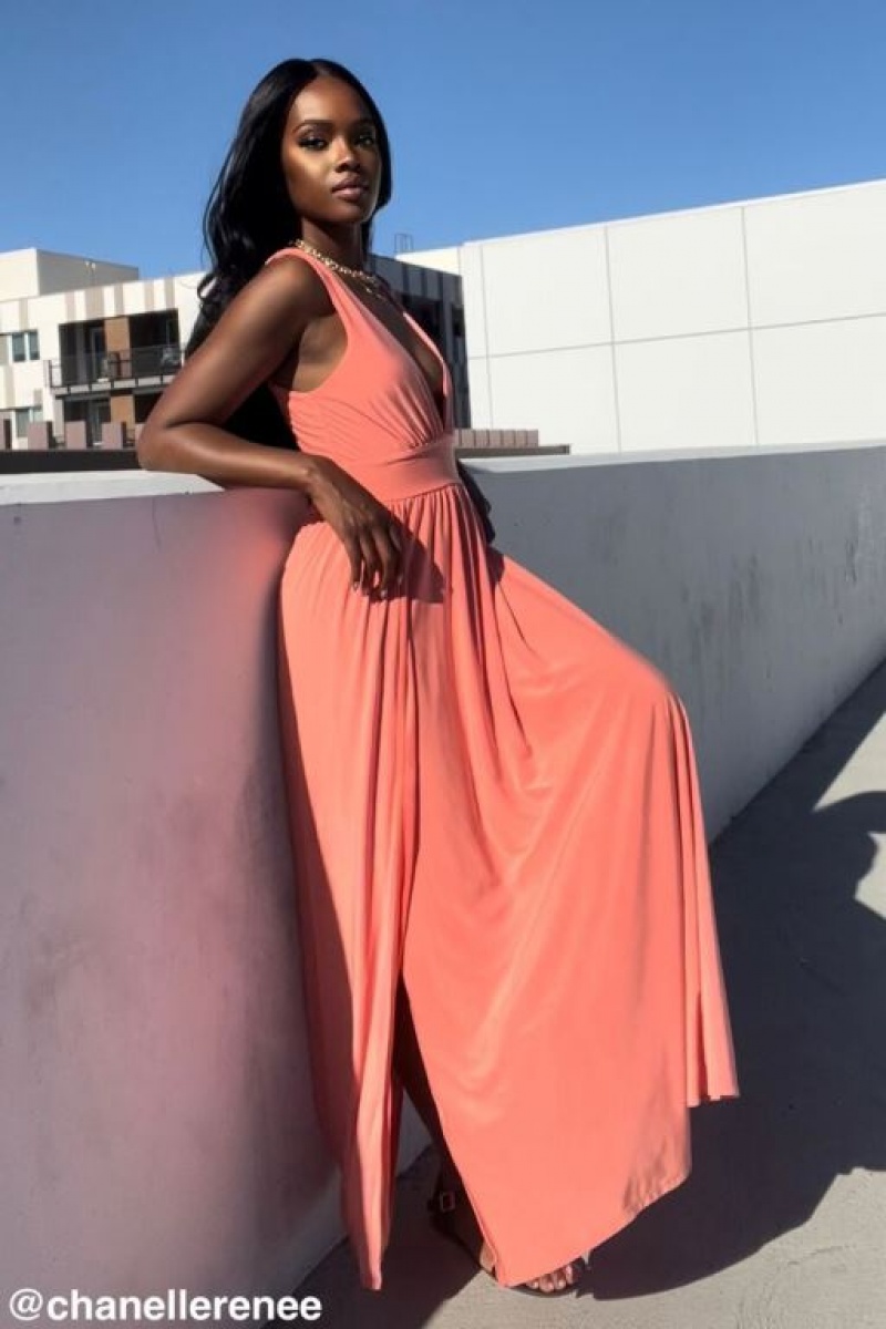 Vestido Forever 21 Plunging Slit Maxi Mujer Coral | l2rrEx5pwou