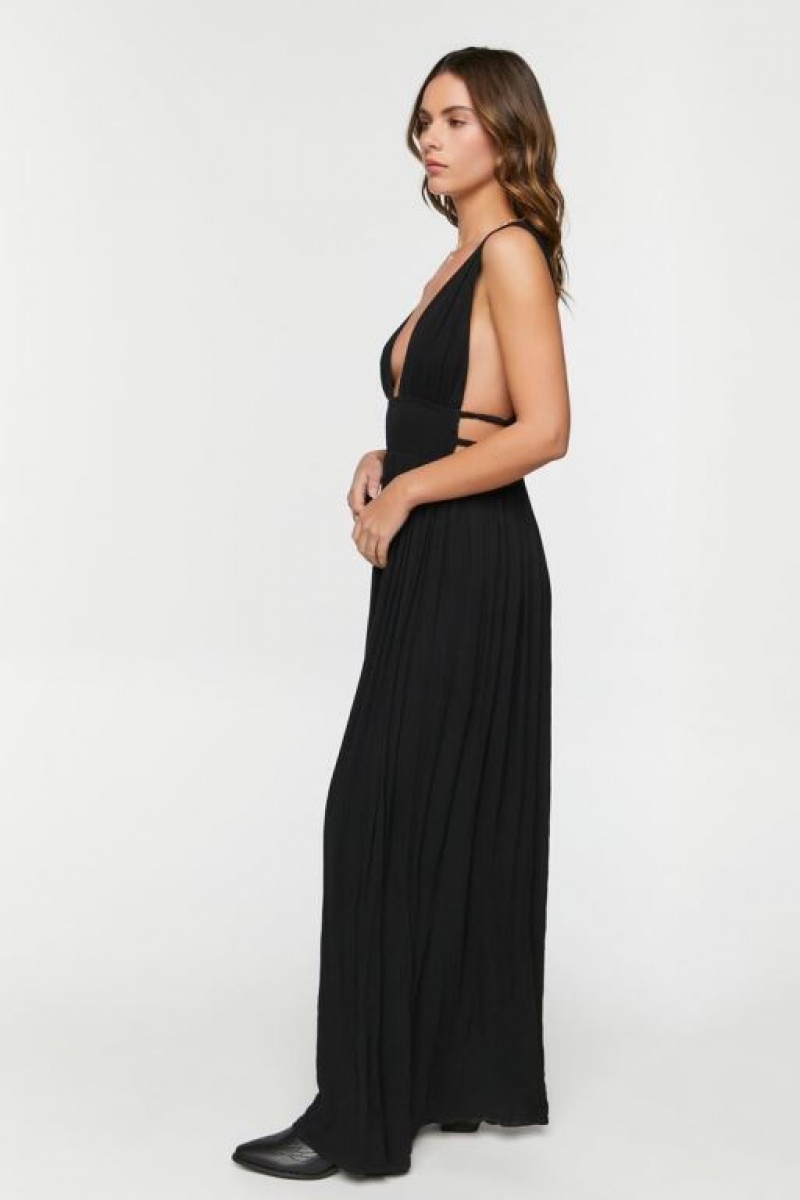 Vestido Forever 21 Plunging Smocked Maxi Mujer Negras | ebCMDl50o4S