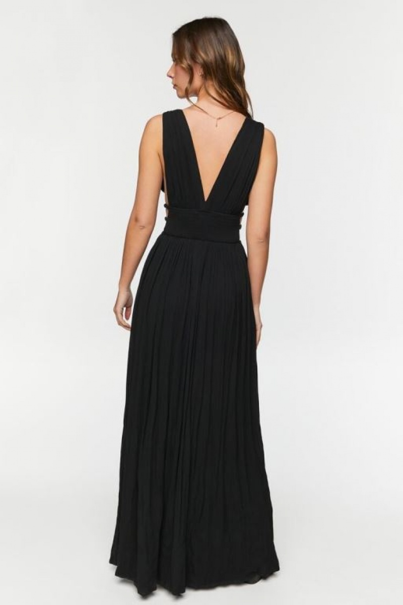 Vestido Forever 21 Plunging Smocked Maxi Mujer Negras | ebCMDl50o4S