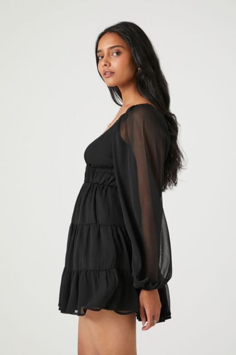 Vestido Forever 21 Plunging Tiered Babydoll Mujer Negras | lJpgzWVadgU