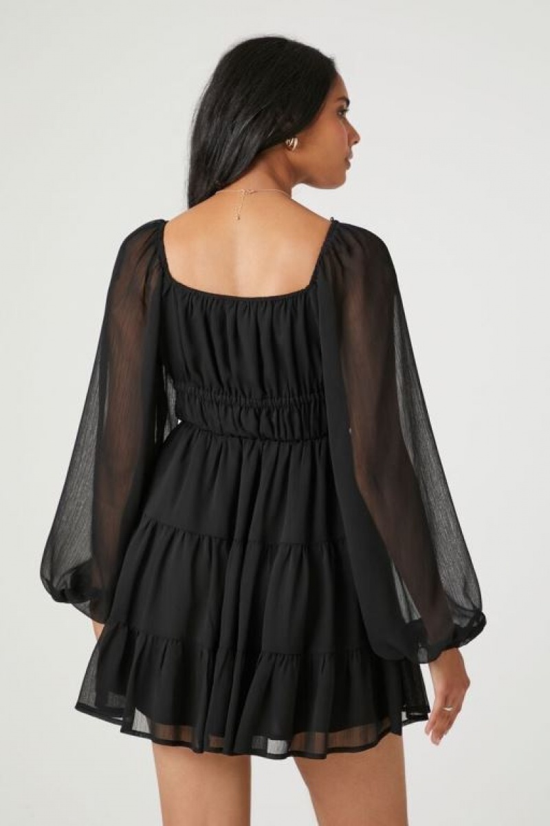 Vestido Forever 21 Plunging Tiered Babydoll Mujer Negras | lJpgzWVadgU