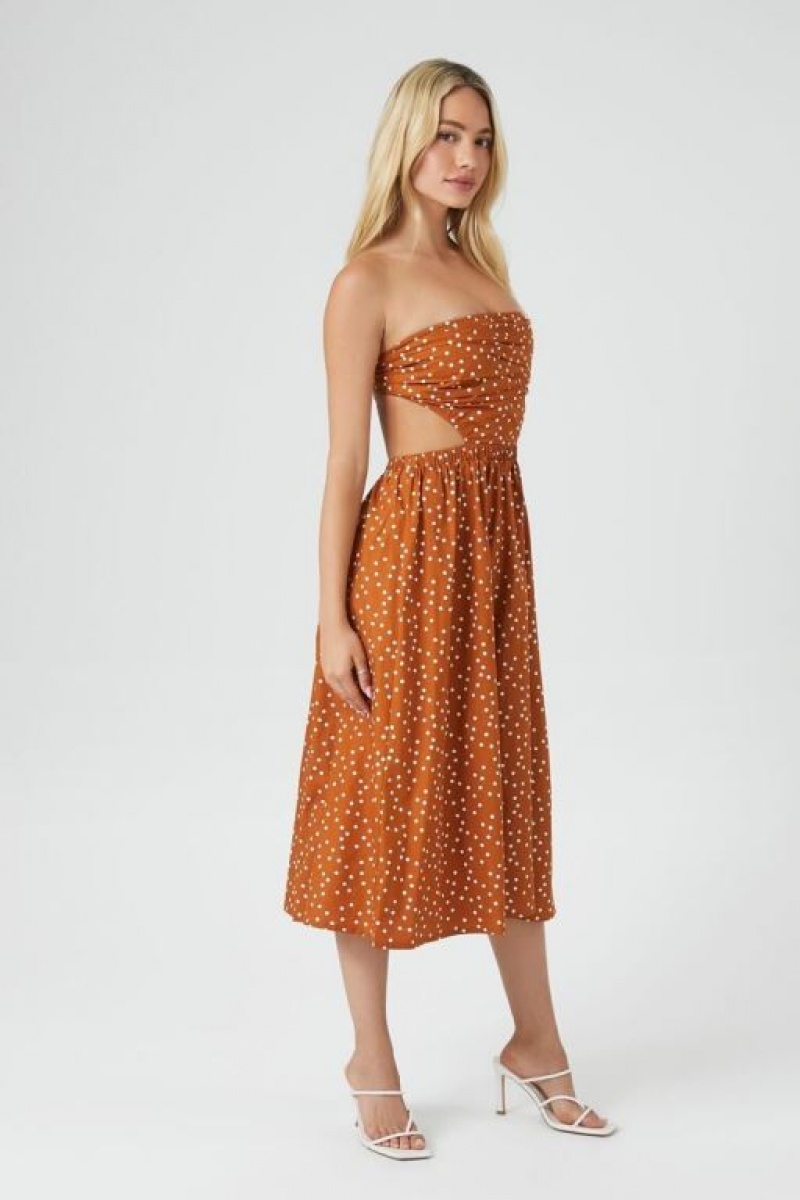 Vestido Forever 21 Polka Dot Cutout Midi Mujer Marrones Blancas | S3XrTJ5720C