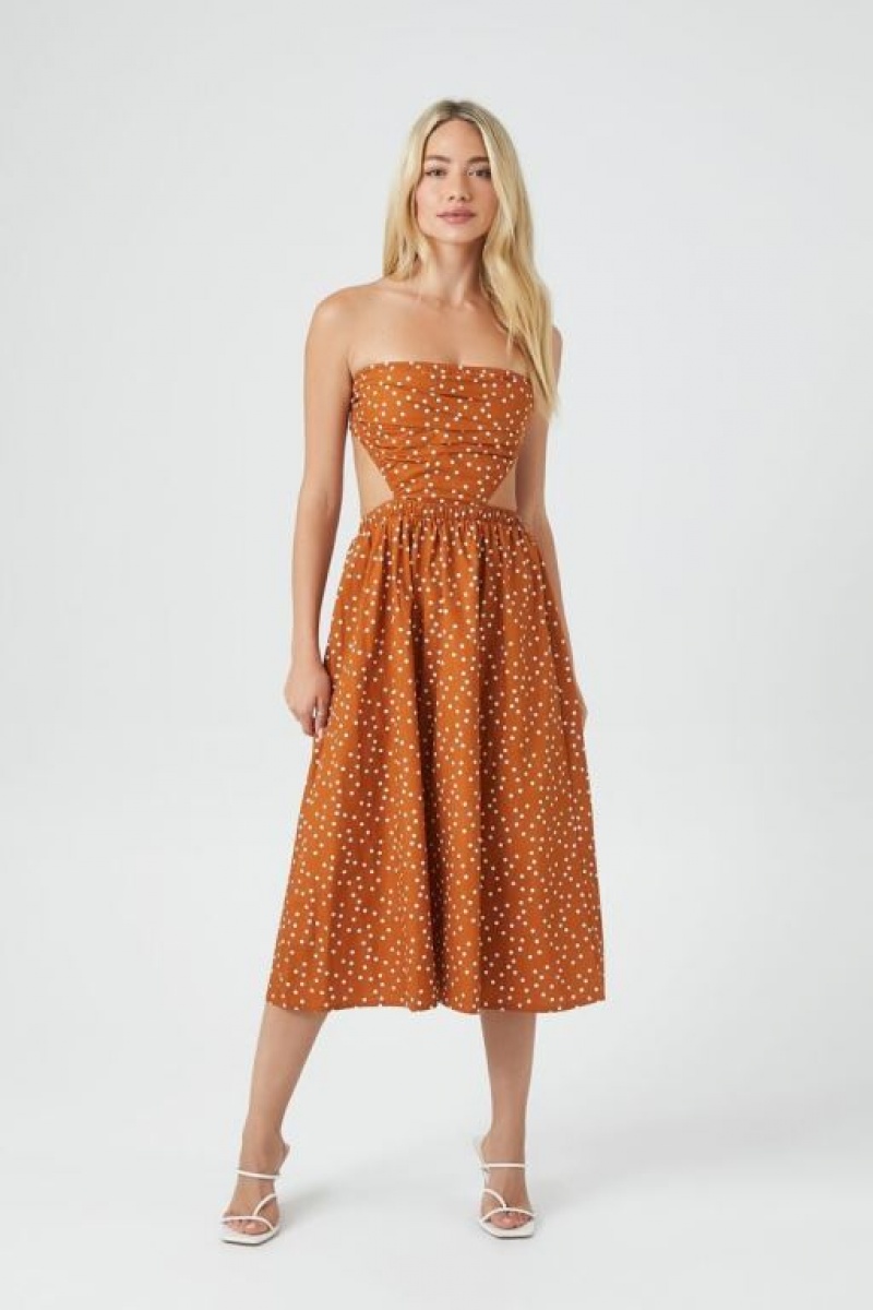 Vestido Forever 21 Polka Dot Cutout Midi Mujer Marrones Blancas | S3XrTJ5720C