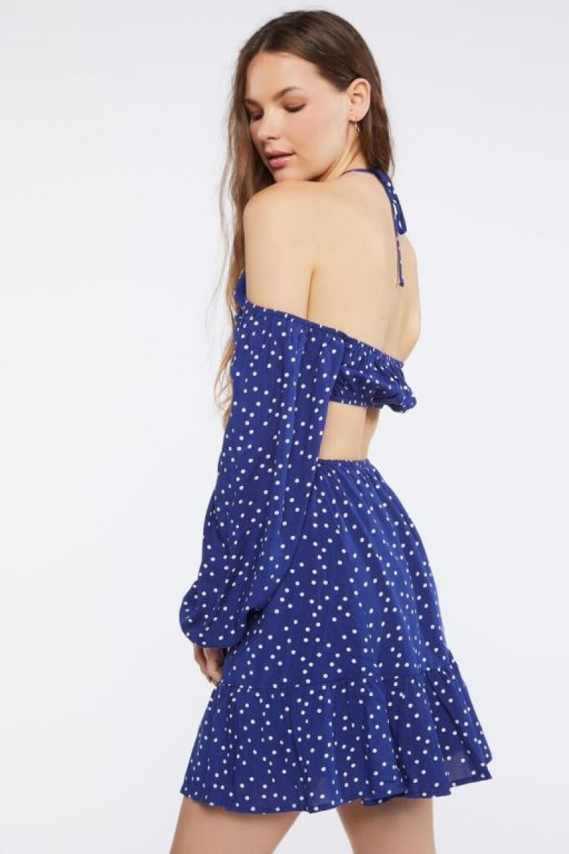 Vestido Forever 21 Polka Dot Cutout Mini Mujer Azul Marino Blancas | HQF0CTOdPcg