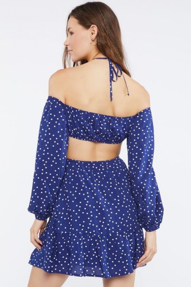 Vestido Forever 21 Polka Dot Cutout Mini Mujer Azul Marino Blancas | HQF0CTOdPcg