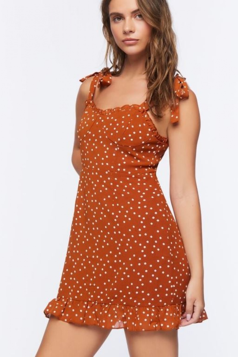 Vestido Forever 21 Polka Dot Print Sweetheart Mujer Marrones Blancas | CBz7gs8mzro