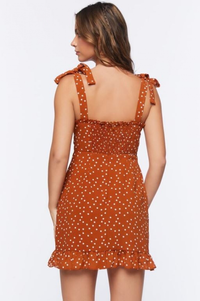 Vestido Forever 21 Polka Dot Print Sweetheart Mujer Marrones Blancas | CBz7gs8mzro