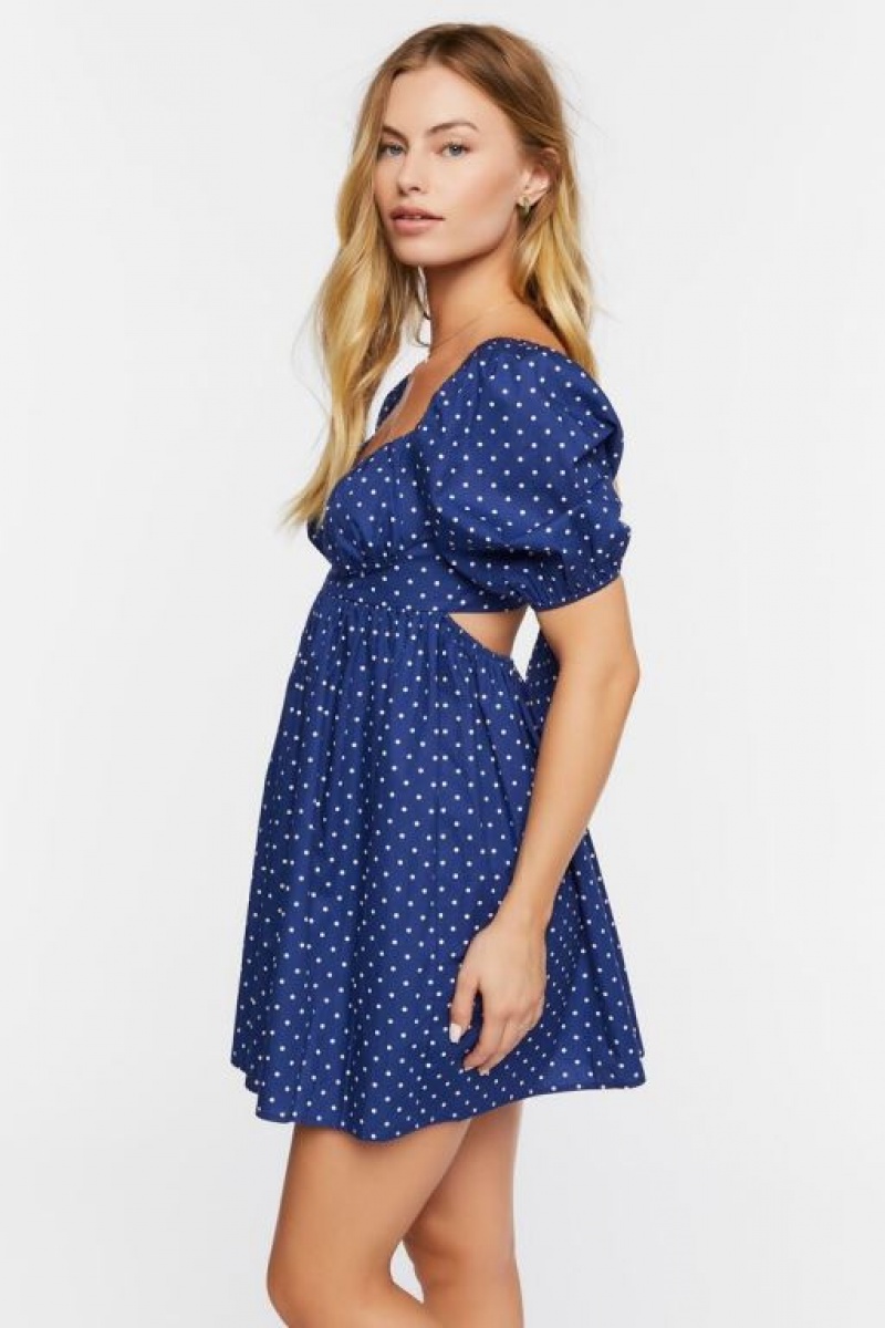 Vestido Forever 21 Polka Dot Puff Sleeve Mini Mujer Azul Marino Multicolor | w9trnjC5Qg1