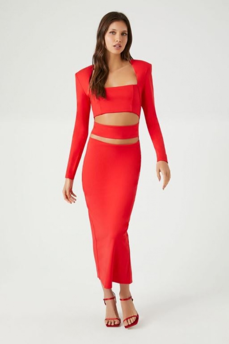 Vestido Forever 21 Ponte Knit Cutout Midi Mujer Rojas | OmAbG17IN1o