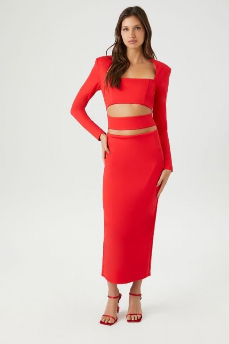 Vestido Forever 21 Ponte Knit Cutout Midi Mujer Rojas | OmAbG17IN1o