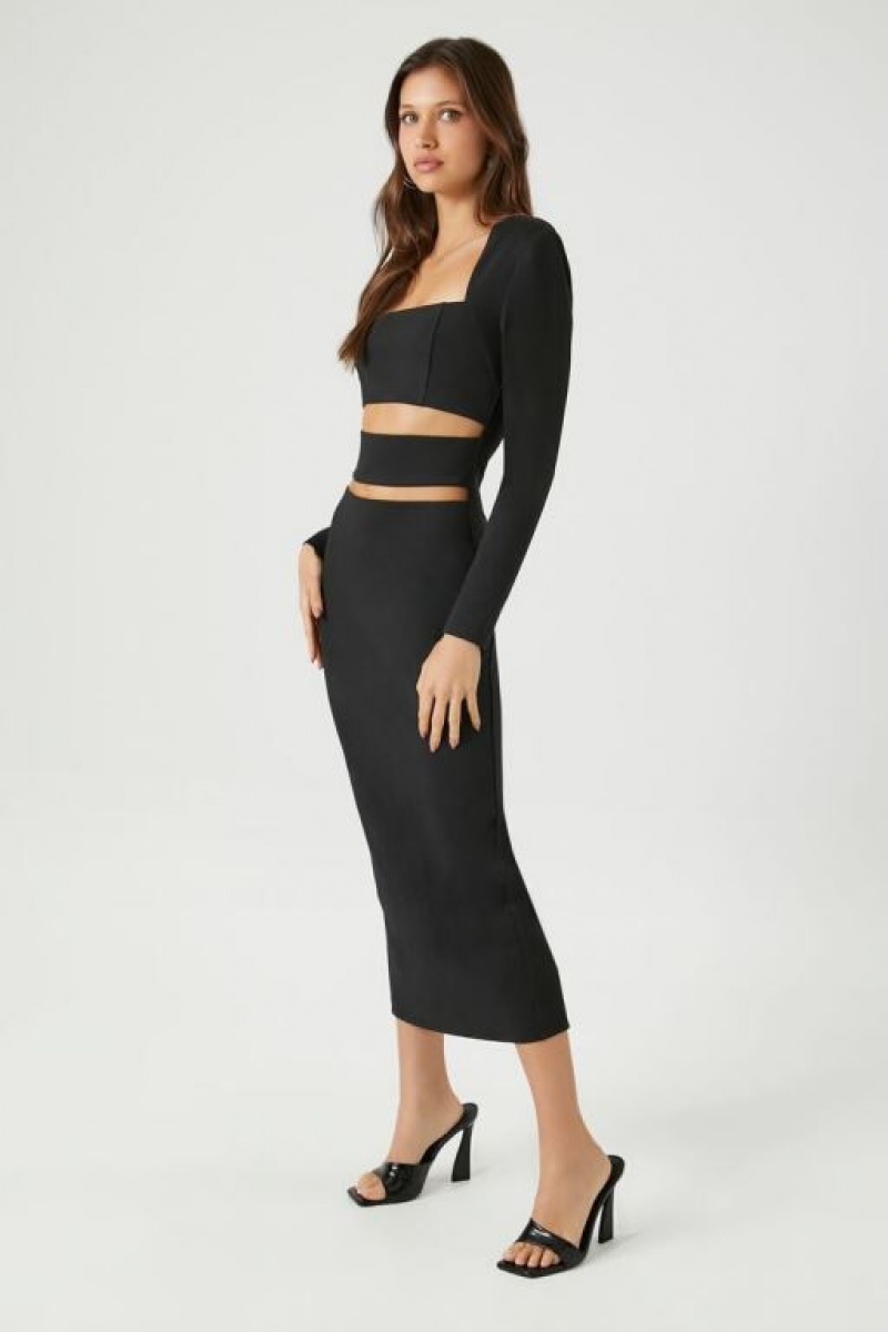 Vestido Forever 21 Ponte Knit Cutout Midi Mujer Negras | FOMRUcp8J1I