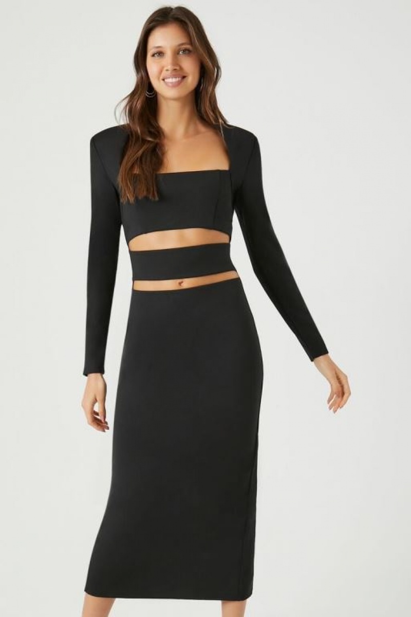 Vestido Forever 21 Ponte Knit Cutout Midi Mujer Negras | FOMRUcp8J1I