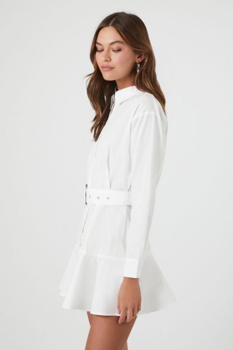 Vestido Forever 21 Poplin Belted Mini Mujer Blancas | euJcYxeWk0M