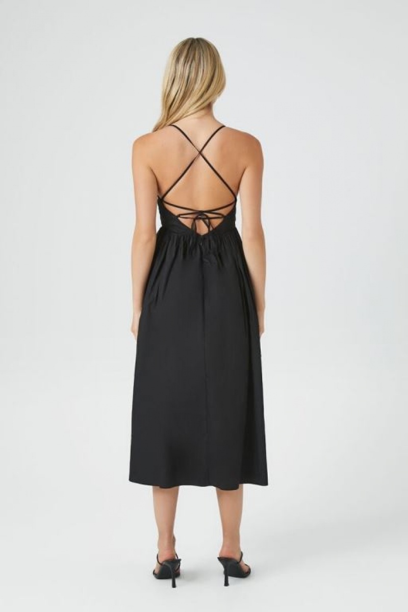 Vestido Forever 21 Poplin Crisscross Midi Mujer Negras | DAQQ9uRRPOx