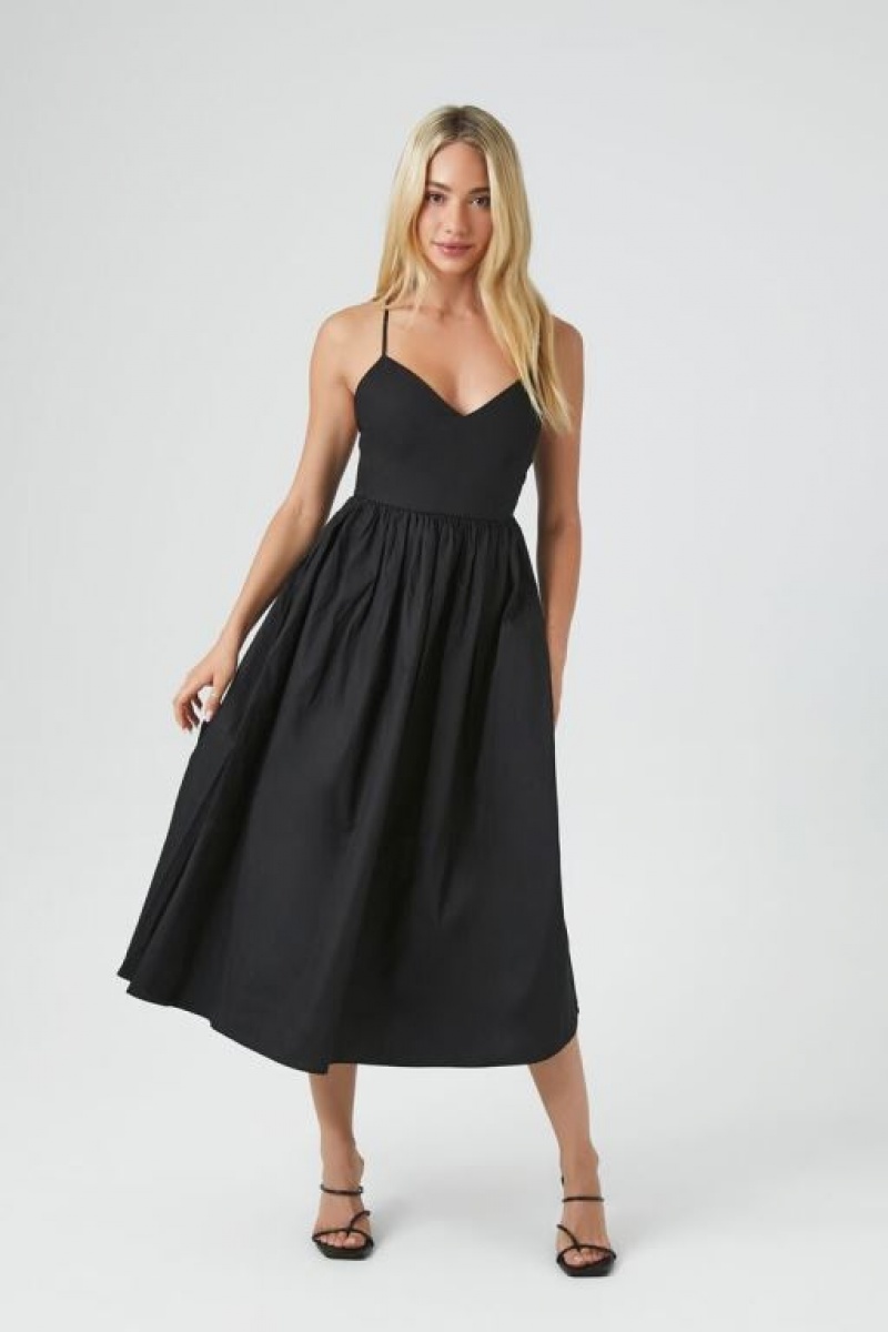 Vestido Forever 21 Poplin Crisscross Midi Mujer Negras | DAQQ9uRRPOx