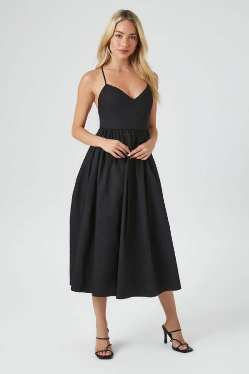 Vestido Forever 21 Poplin Crisscross Midi Mujer Negras | DAQQ9uRRPOx