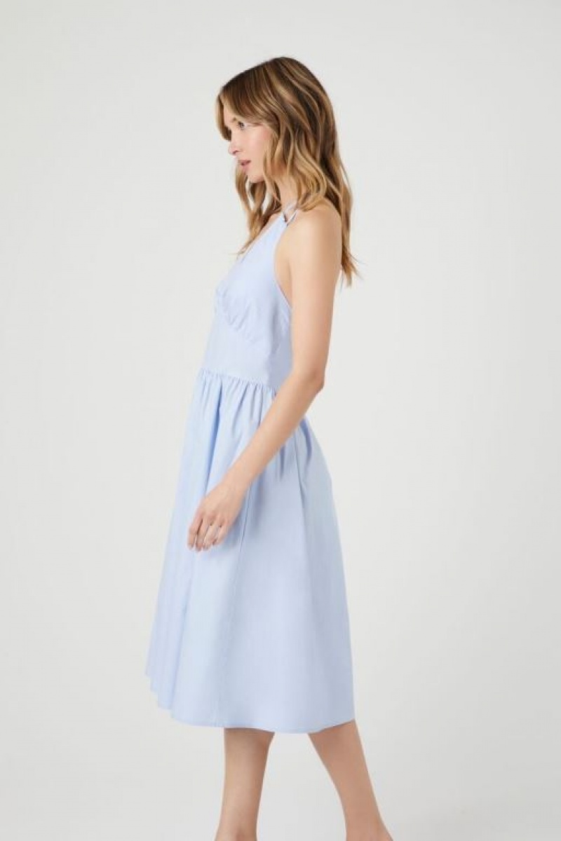 Vestido Forever 21 Poplin Halter Midi Mujer Azules Claro | bUZY9pxfLCH