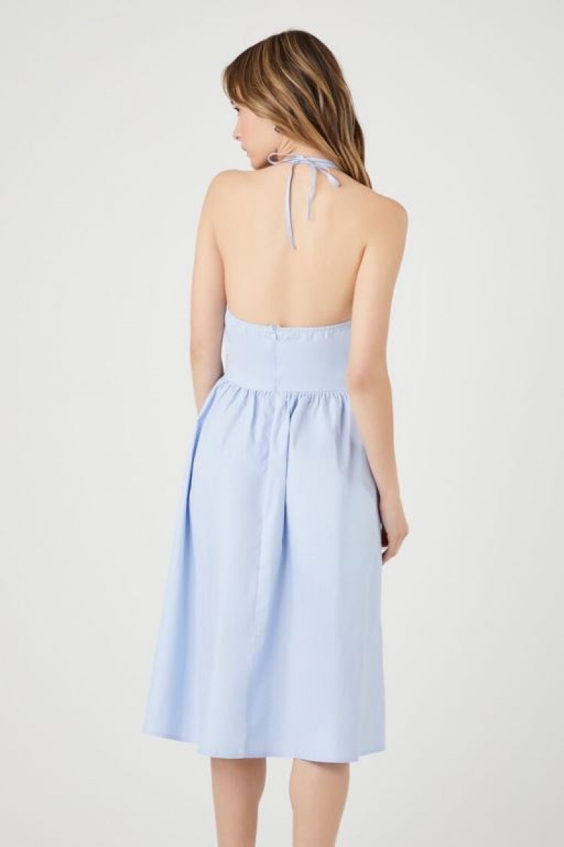 Vestido Forever 21 Poplin Halter Midi Mujer Azules Claro | bUZY9pxfLCH