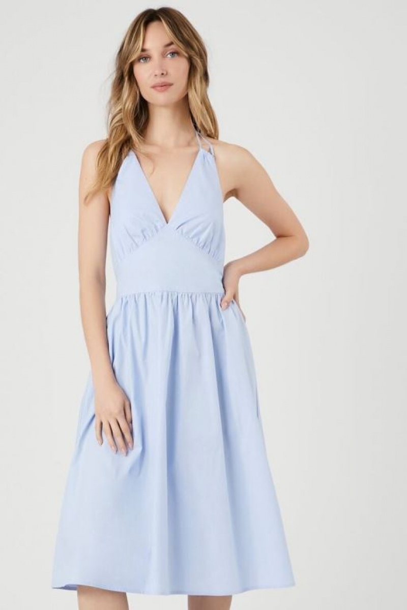 Vestido Forever 21 Poplin Halter Midi Mujer Azules Claro | bUZY9pxfLCH