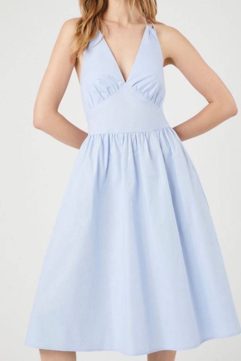 Vestido Forever 21 Poplin Halter Midi Mujer Azules Claro | bUZY9pxfLCH