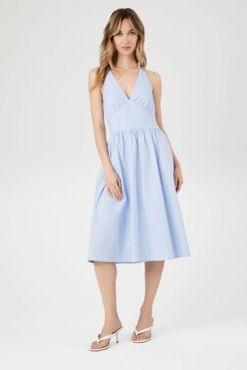 Vestido Forever 21 Poplin Halter Midi Mujer Azules Claro | bUZY9pxfLCH